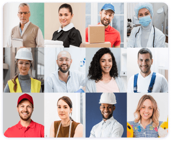 Mosaico con diferentes tipos de profesionales y autónomos.