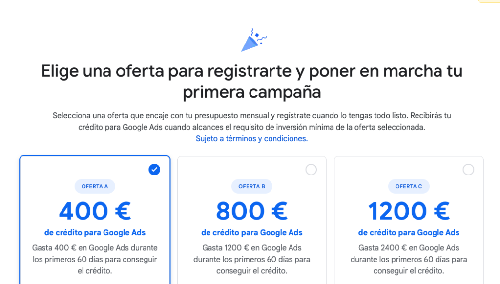 Promoción Google Ads 400€