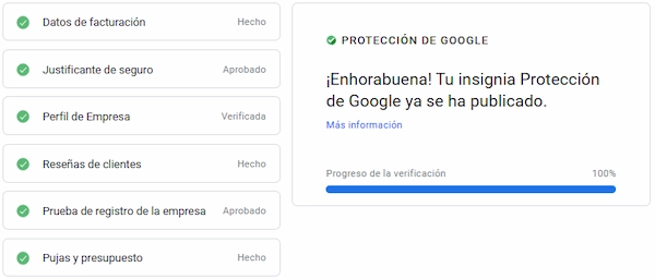 Proceso de verificación Google Local Services acabado