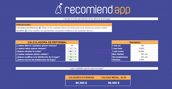 Calculadora presupuesto reforma gratis